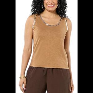 LB70 by Lloyd Boston Women's Glow Metallic Trim Tank Toasted Coconut - Regular